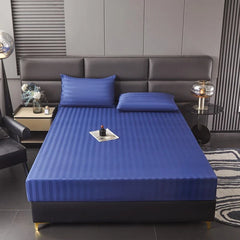 Luxury Satin Stripe Fitted sheet Set -Blue