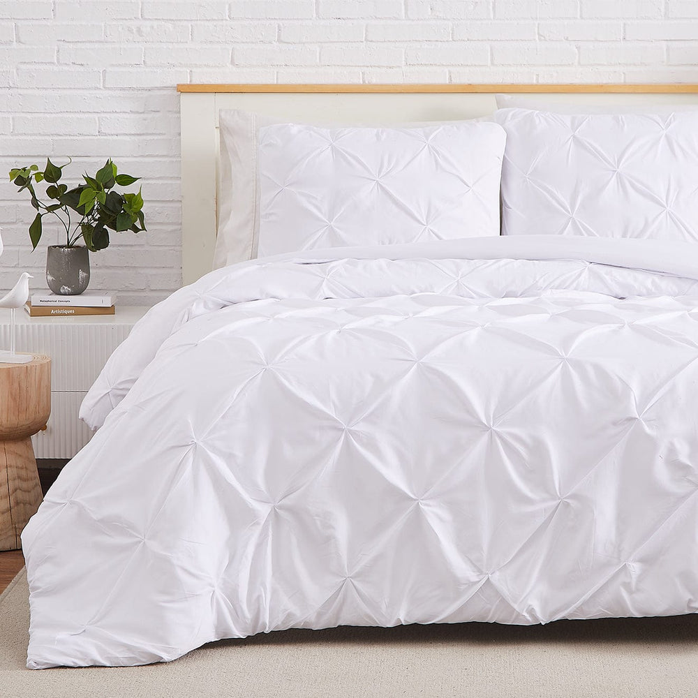 Luxury Cotton Satin Pintuck Duvet Cover Set - White - Aura Living