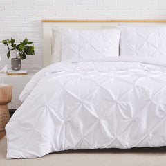 Luxury Cotton Satin Pintuck Duvet Cover Set - White - Aura Living