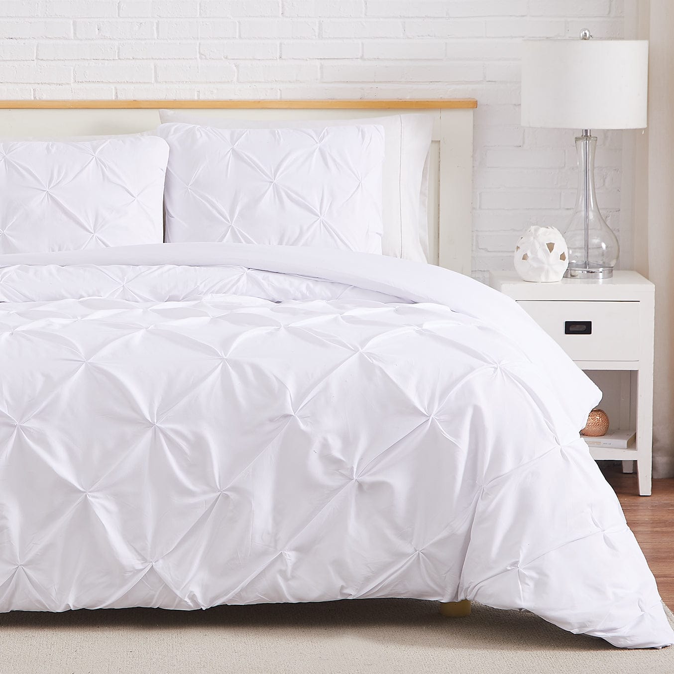 Luxury Cotton Satin Pintuck Duvet Cover Set - White - Aura Living