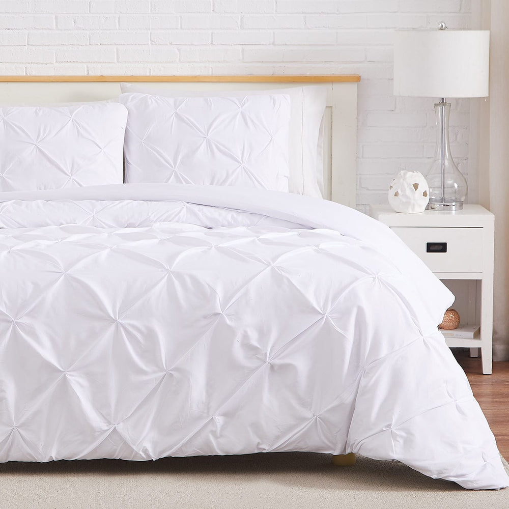 Luxury Cotton Satin Pintuck Duvet Cover Set - White - Aura Living