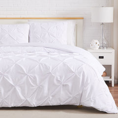 Luxury Cotton Satin Pintuck Duvet Cover Set - White - Aura Living